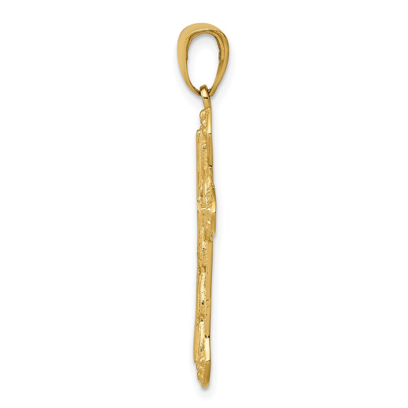 10K Yellow Gold 10K Stick Cross On Ornate Pendant