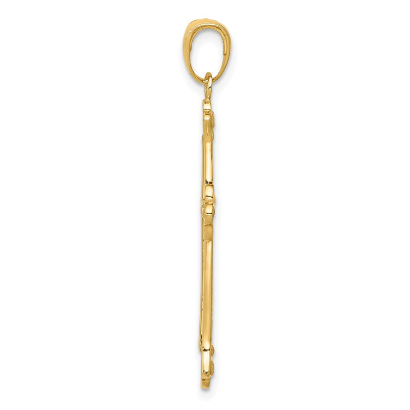 10K Two-Tone 10K Cross In Budded Yellow Frame Pendant