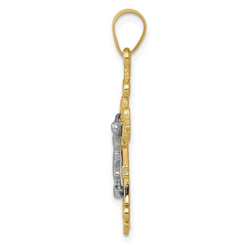 10K Two-Tone 10K Small Lacey-Edged Inri Crucifix Pendant