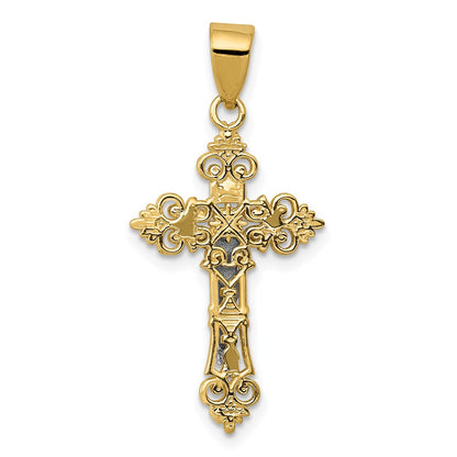 10K Two-Tone 10K Small Lacey-Edged Inri Crucifix Pendant