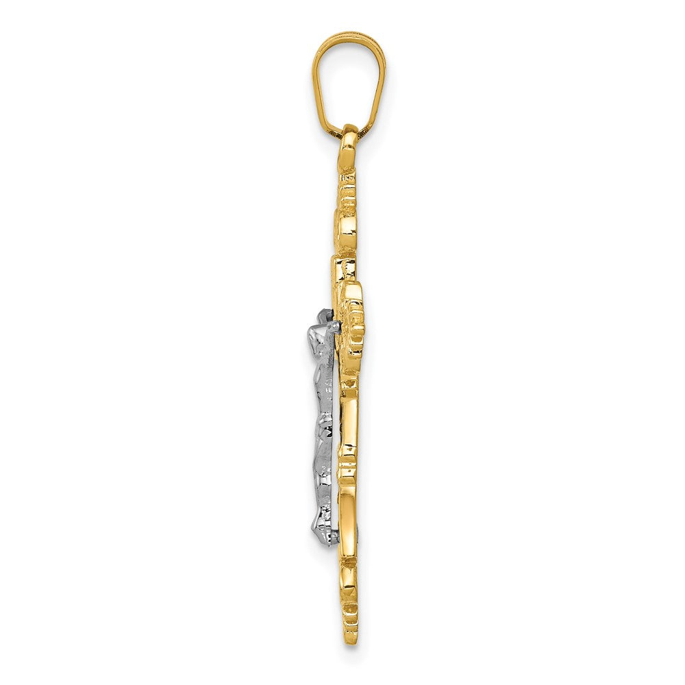 10K Two-Tone 10K Medium Lacey-Edged Inri Crucifix Pendant
