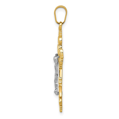 10K Two-Tone 10K Medium Lacey-Edged Inri Crucifix Pendant