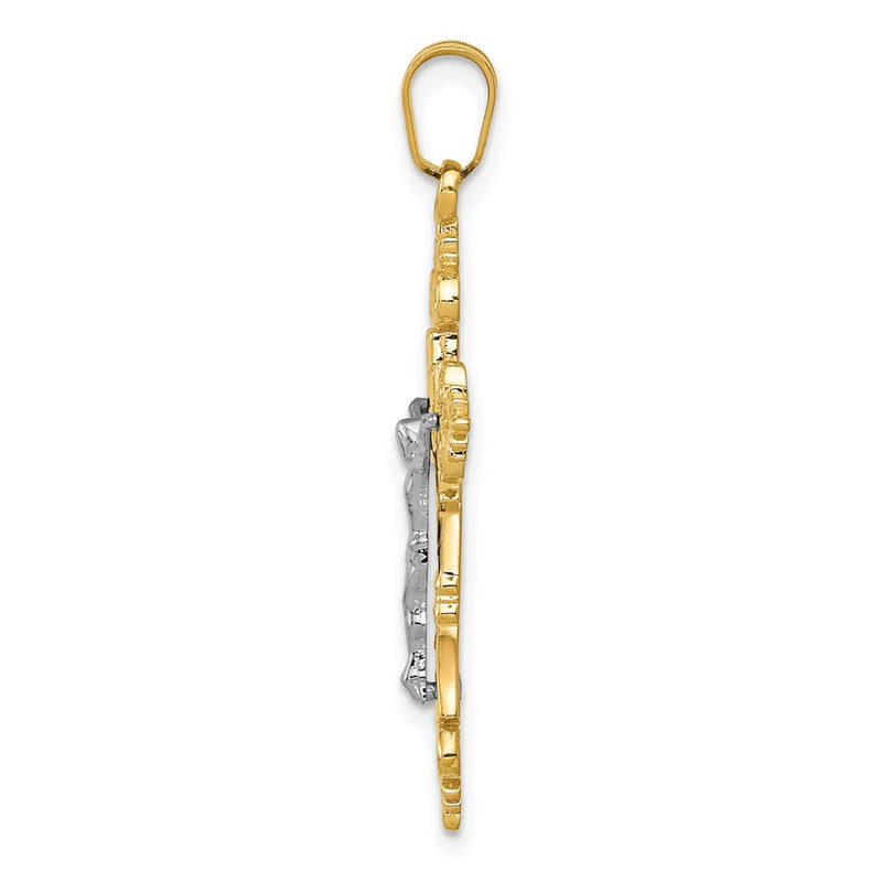 10K Two-Tone 10K Medium Lacey-Edged Inri Crucifix Pendant