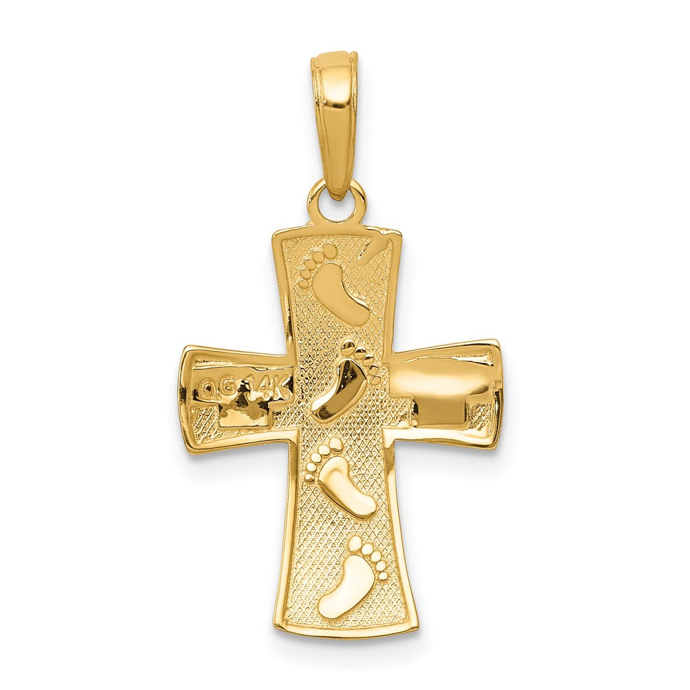 10K Yellow W/Rhodium 10K W/ Rhodium Cross W/Footprints Pendant