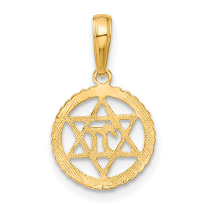 10K Yellow Gold 10K Star Of David And Chai In Circle Pendant