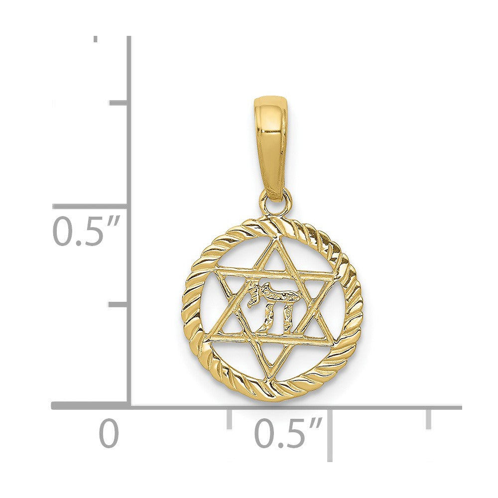 10K Yellow Gold 10K Star Of David And Chai In Circle Pendant