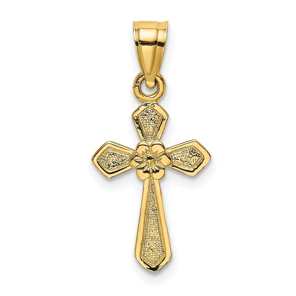 10K Yellow Gold 10K Small Cross W/Flower Charm