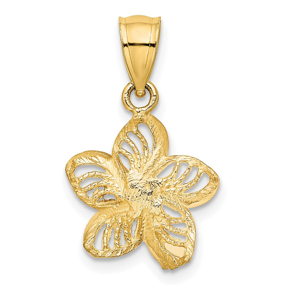 10K Yellow Gold Polished And D/C Beaded Plumeria Flower Charm