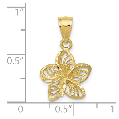 10K Yellow Gold Polished And D/C Beaded Plumeria Flower Charm