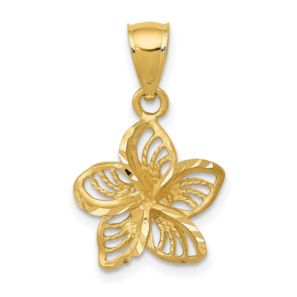 10K Yellow Gold Polished And D/C Beaded Plumeria Flower Charm