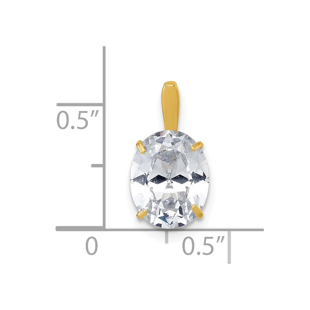 10K Yellow Gold Polished 8.00 X 10.00mm White Oval Cz Pendant
