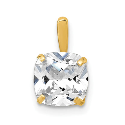 10K Yellow Gold Polished 8.00mm Cushion-Cut Cz Solitaire Pendant
