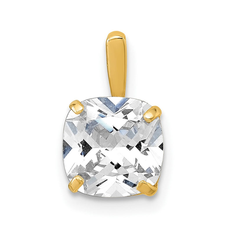 10K Yellow Gold Polished 8.00mm Cushion-Cut Cz Solitaire Pendant