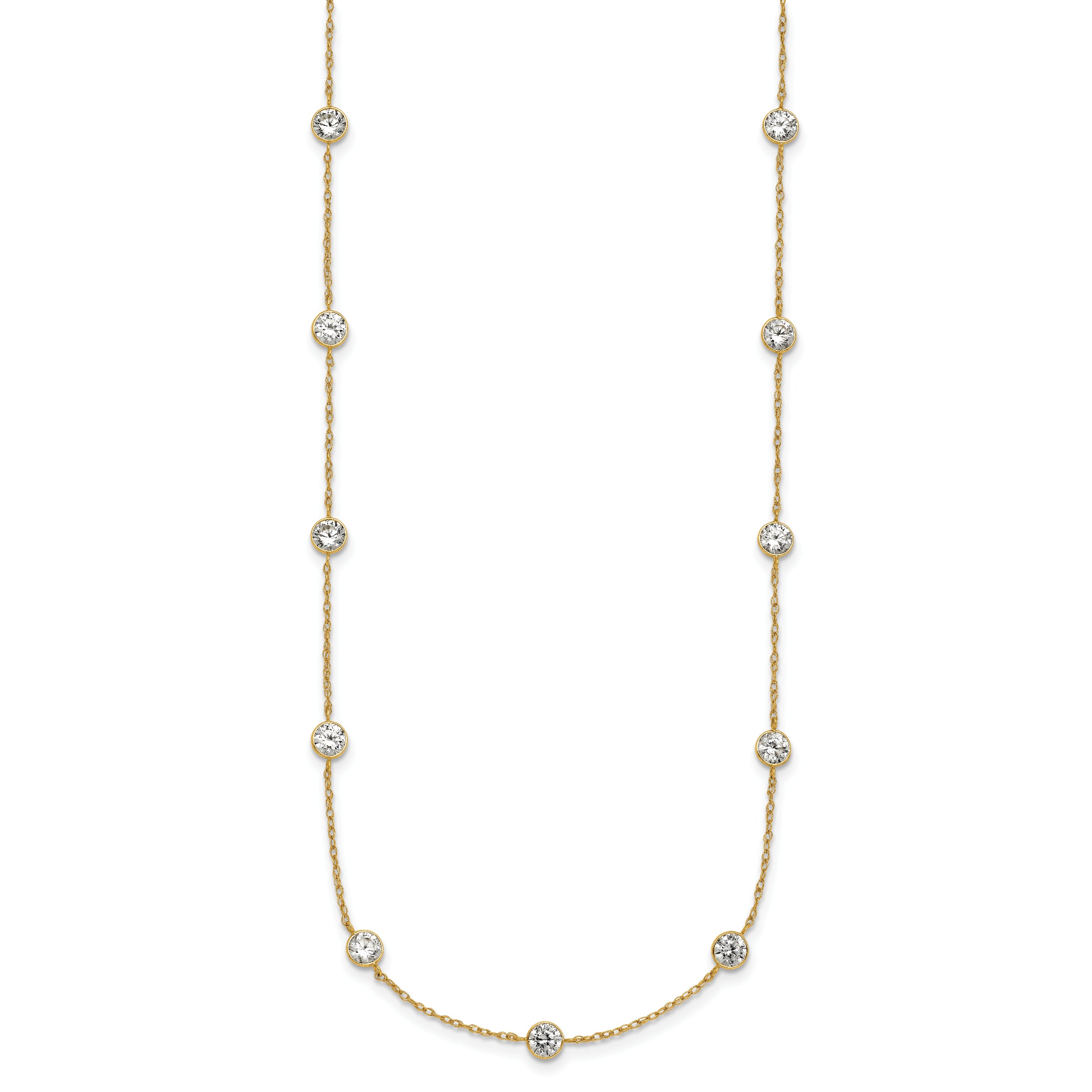 10K Yellow Gold Polished Bezel-Set Round Cz 9-Station 17.5 Inch Necklace