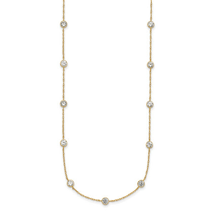 10K Yellow Gold Polished Bezel-Set Round Cz 9-Station 17.5 Inch Necklace