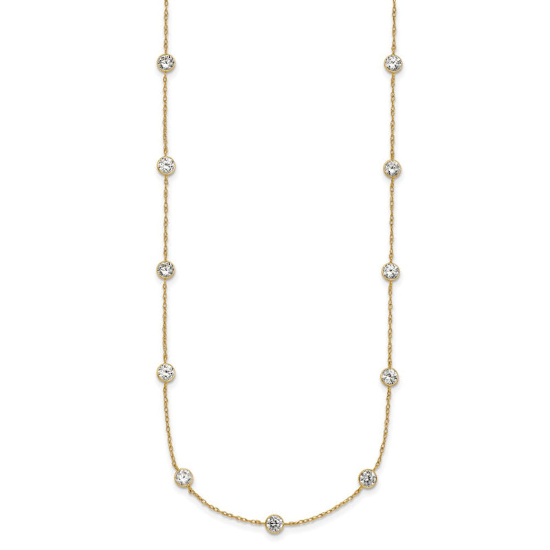 10K Yellow Gold Polished Bezel-Set Round Cz 9-Station 17.5 Inch Necklace