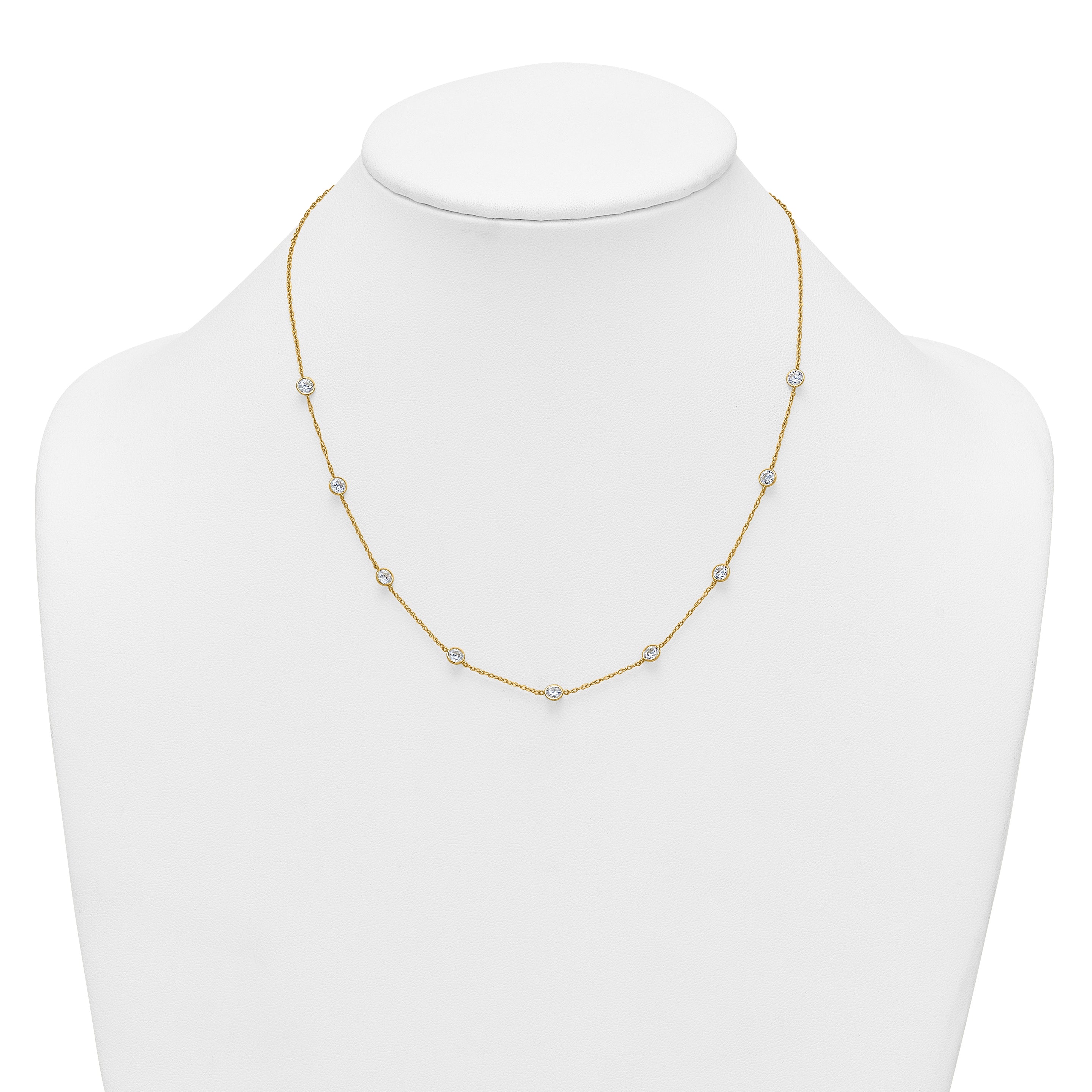10K Yellow Gold Polished Bezel-Set Round Cz 9-Station 17.5 Inch Necklace