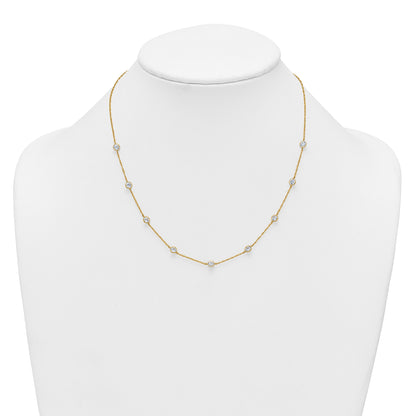 10K Yellow Gold Polished Bezel-Set Round Cz 9-Station 17.5 Inch Necklace