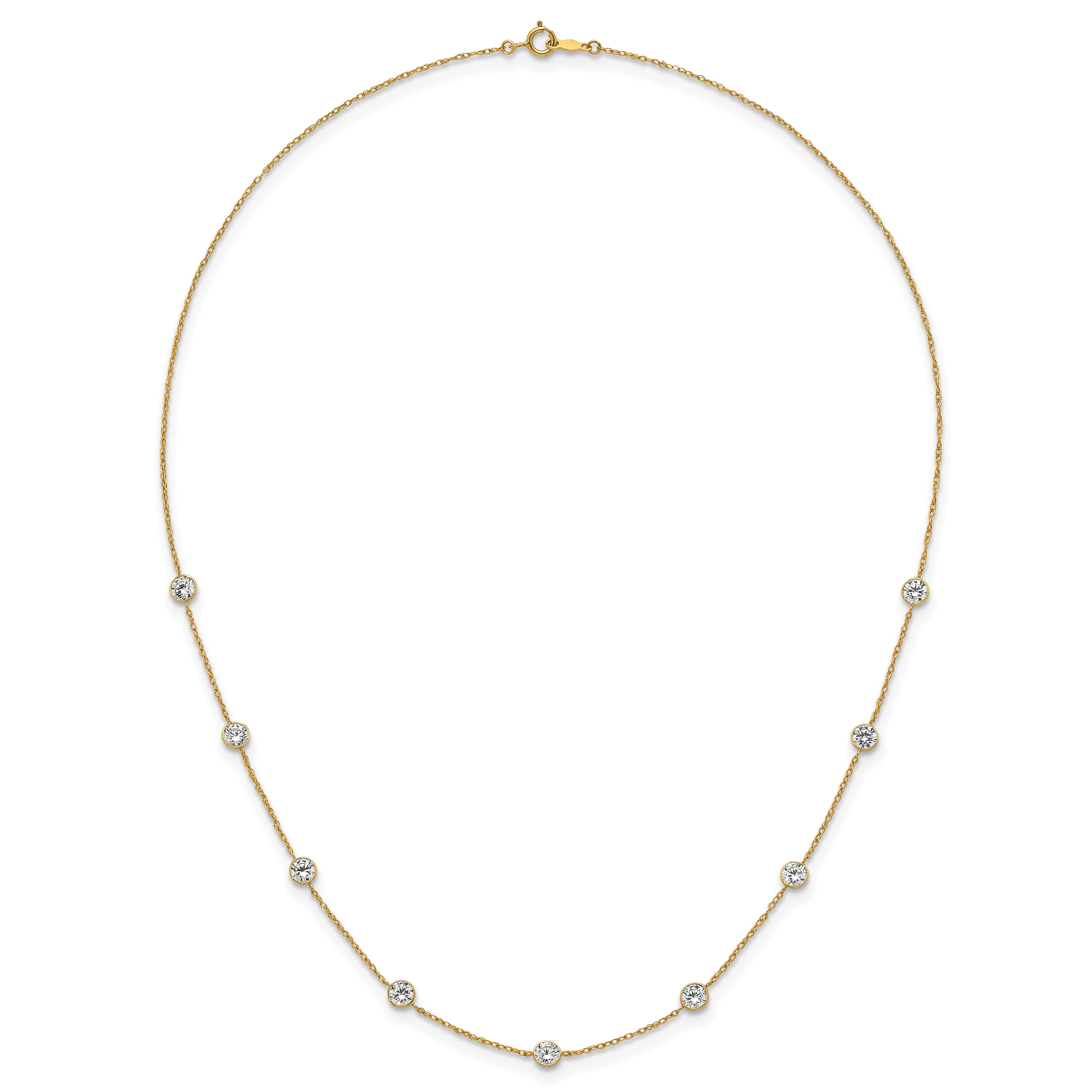 10K Yellow Gold Polished Bezel-Set Round Cz 9-Station 17.5 Inch Necklace