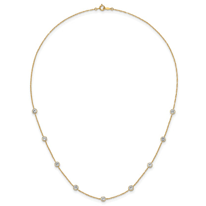 10K Yellow Gold Polished Bezel-Set Round Cz 9-Station 17.5 Inch Necklace