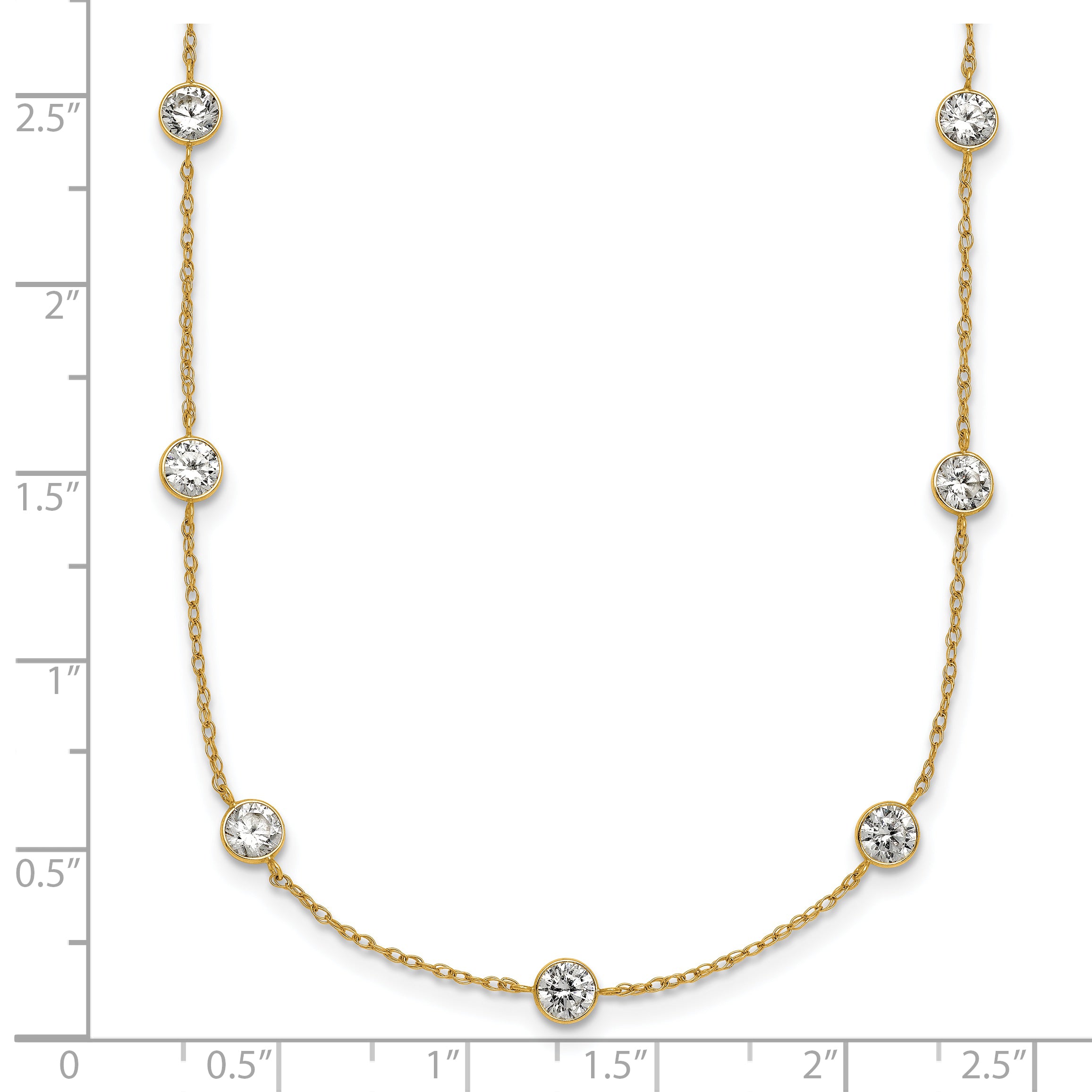 10K Yellow Gold Polished Bezel-Set Round Cz 9-Station 17.5 Inch Necklace