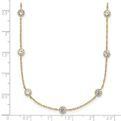10K Yellow Gold Polished Bezel-Set Round Cz 9-Station 17.5 Inch Necklace