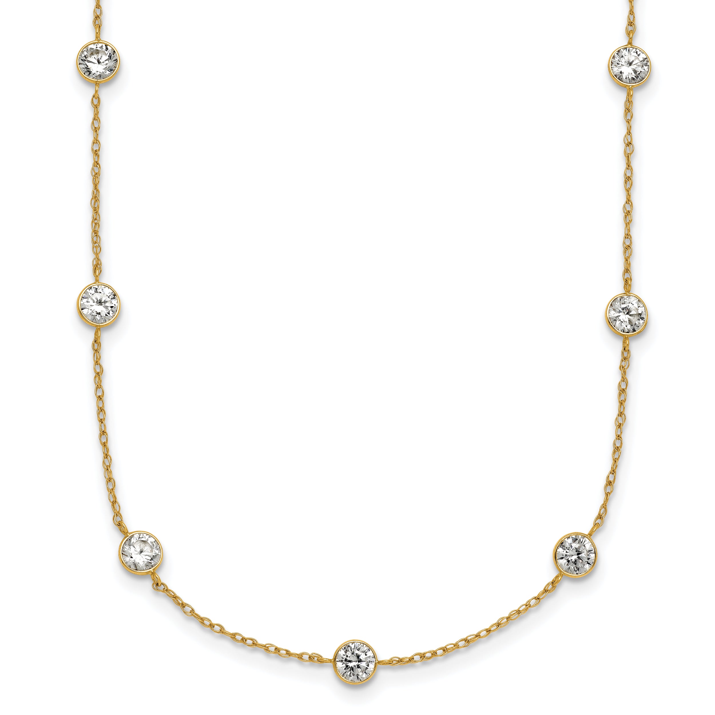 10K Yellow Gold Polished Bezel-Set Round Cz 9-Station 17.5 Inch Necklace
