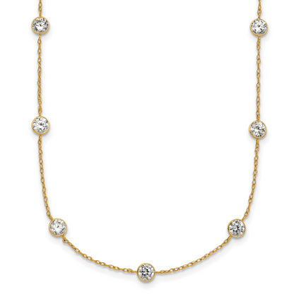 10K Yellow Gold Polished Bezel-Set Round Cz 9-Station 17.5 Inch Necklace