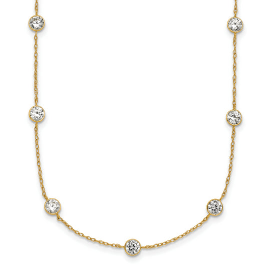 10K Yellow Gold Polished Bezel-Set Round Cz 9-Station 17.5 Inch Necklace
