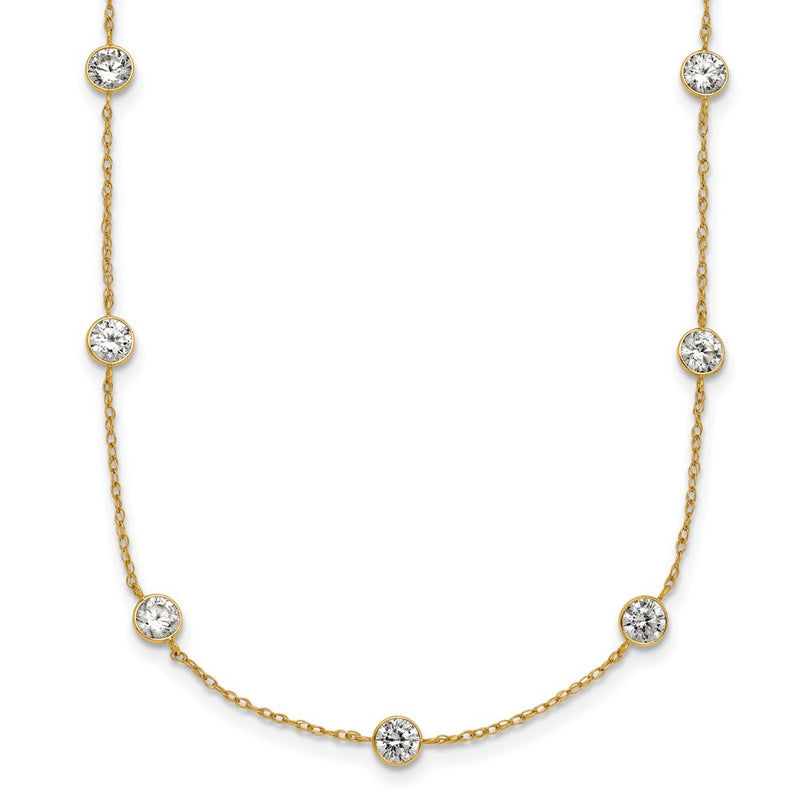 10K Yellow Gold Polished Bezel-Set Round Cz 9-Station 17.5 Inch Necklace