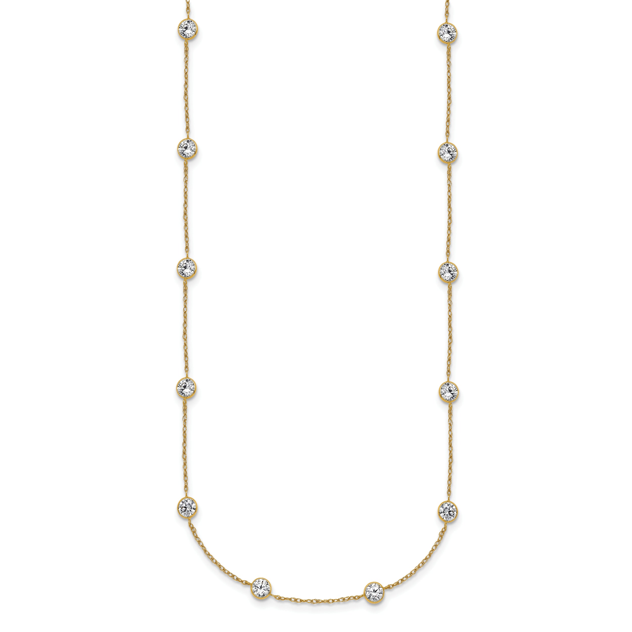 10K Yellow Gold Polished Bezel-Set Round Cz 14-Station 21.5 Inch Necklace