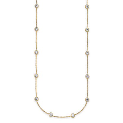 10K Yellow Gold Polished Bezel-Set Round Cz 14-Station 21.5 Inch Necklace