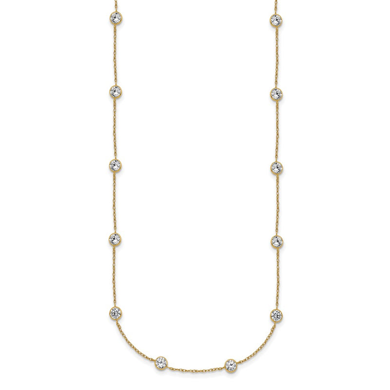 10K Yellow Gold Polished Bezel-Set Round Cz 14-Station 21.5 Inch Necklace