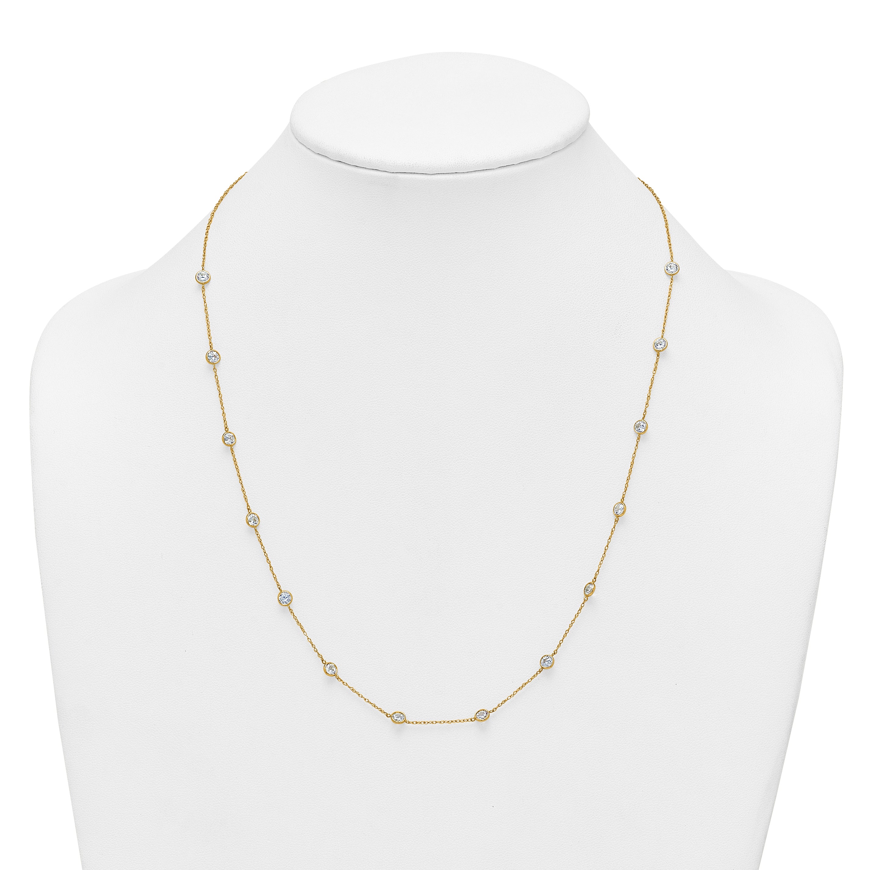 10K Yellow Gold Polished Bezel-Set Round Cz 14-Station 21.5 Inch Necklace
