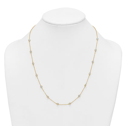 10K Yellow Gold Polished Bezel-Set Round Cz 14-Station 21.5 Inch Necklace