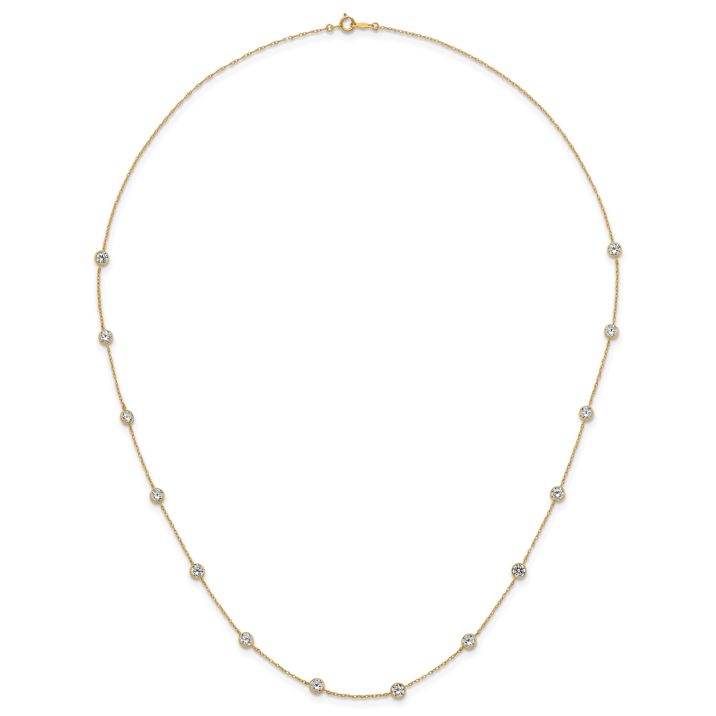 10K Yellow Gold Polished Bezel-Set Round Cz 14-Station 21.5 Inch Necklace