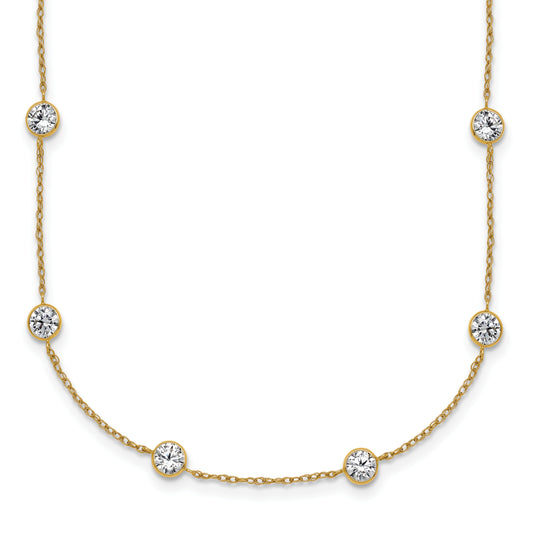 10K Yellow Gold Polished Bezel-Set Round Cz 14-Station 21.5 Inch Necklace