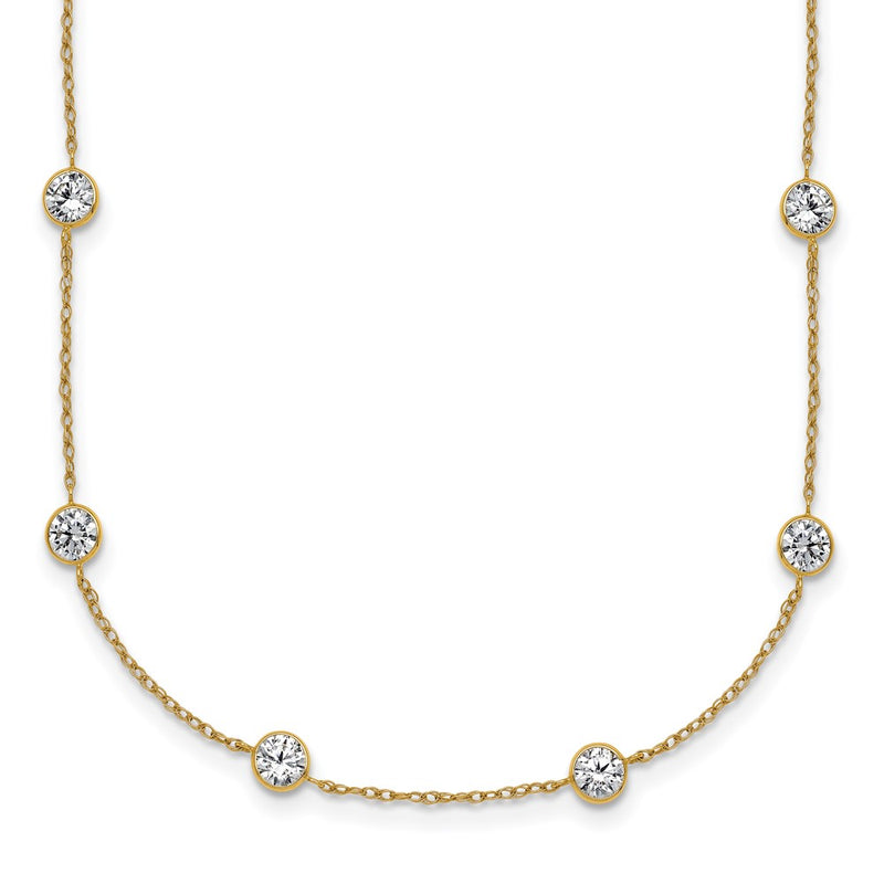 10K Yellow Gold Polished Bezel-Set Round Cz 14-Station 21.5 Inch Necklace