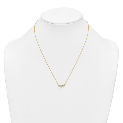 10K Yellow Gold Polished Heart Cz Center With Two Open Hearts 18.5 Inch Necklace