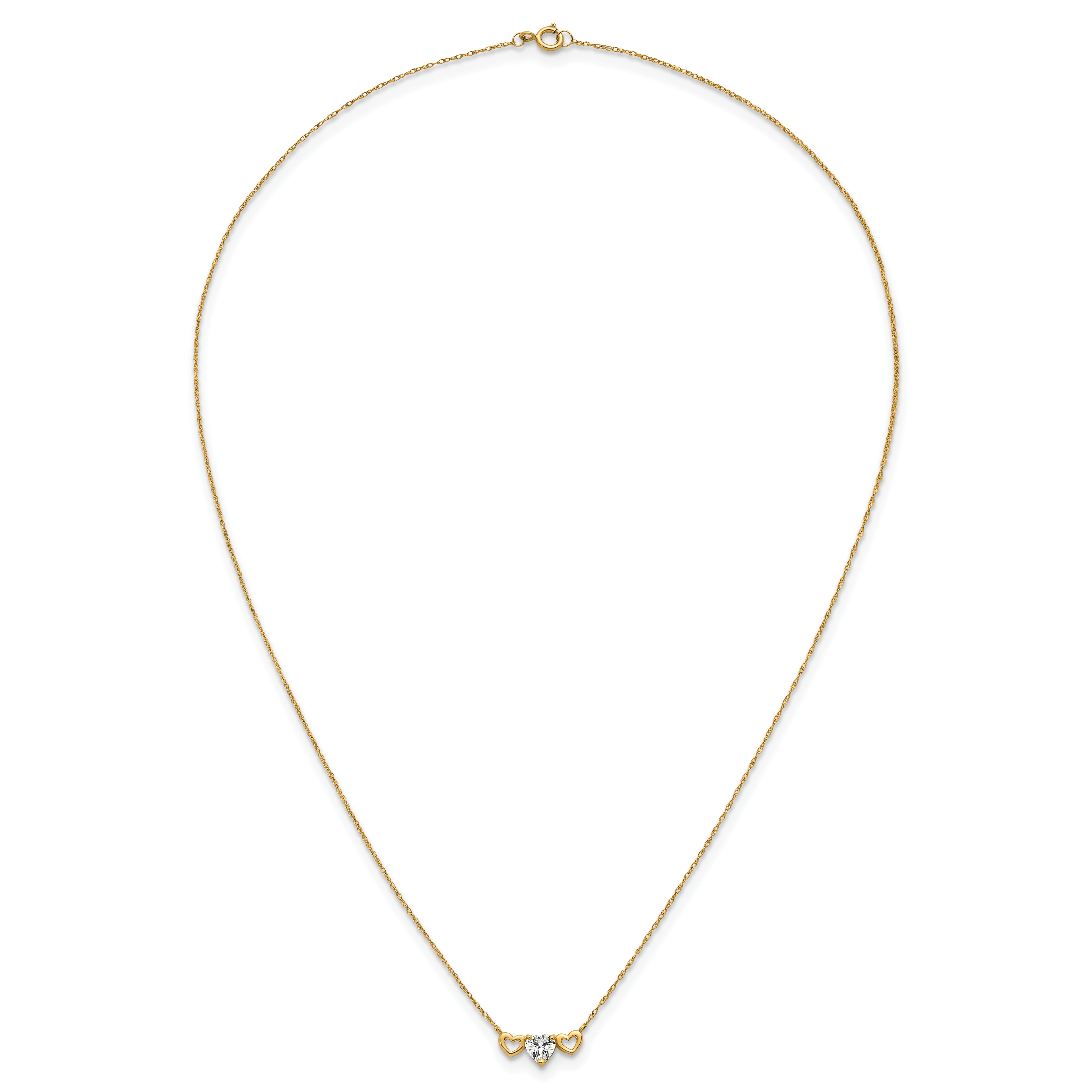 10K Yellow Gold Polished Heart Cz Center With Two Open Hearts 18.5 Inch Necklace