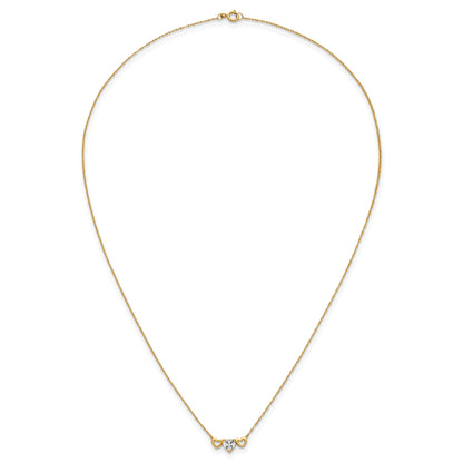 10K Yellow Gold Polished Heart Cz Center With Two Open Hearts 18.5 Inch Necklace