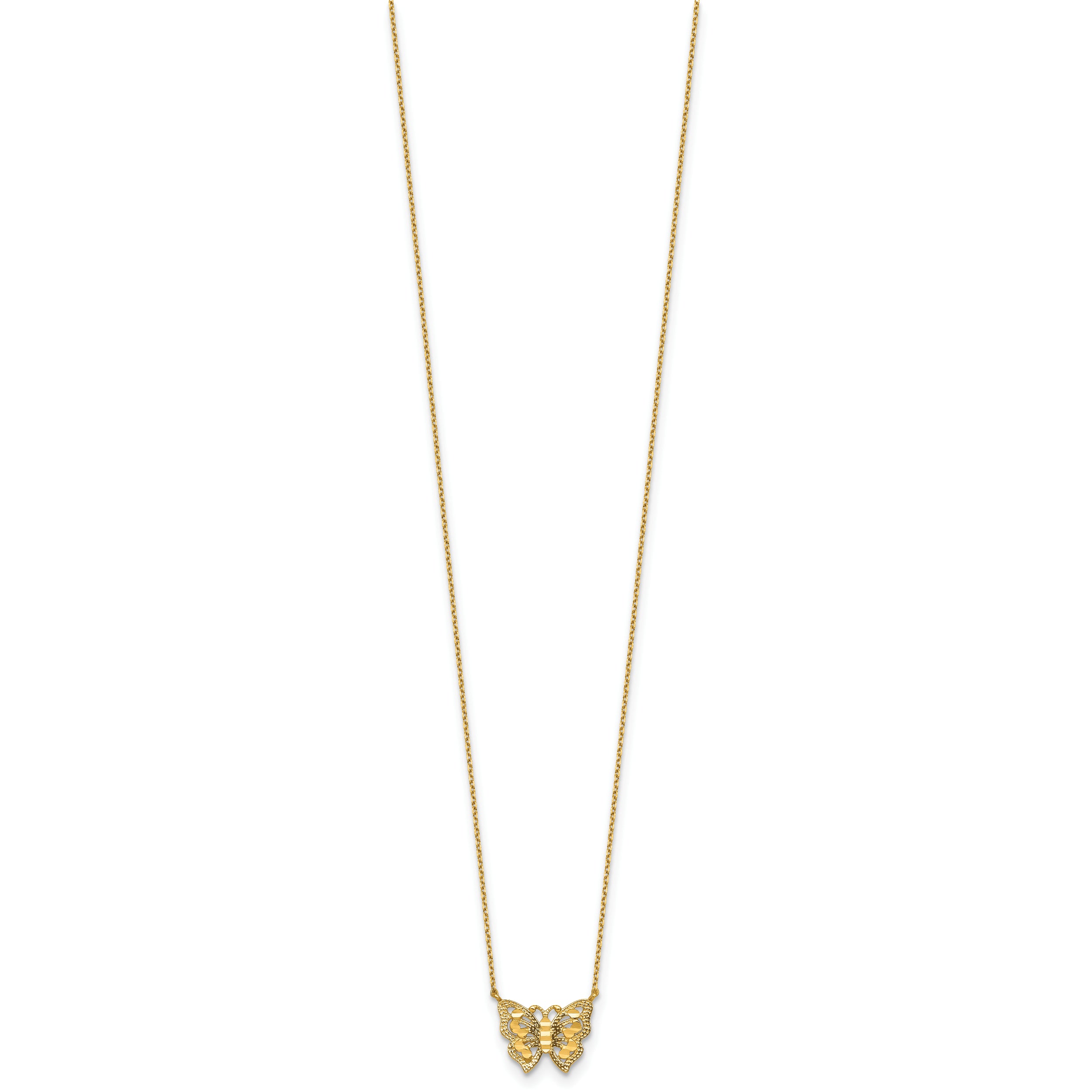 10K Yellow Gold Polished And Diamond-Cut Pierced Butterfly 15.75 Inch With 2 Extension Necklace
