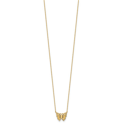 10K Yellow Gold Polished And Diamond-Cut Pierced Butterfly 15.75 Inch With 2 Extension Necklace
