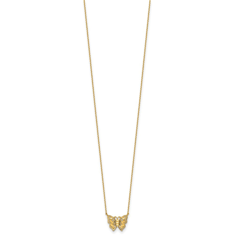 10K Yellow Gold Polished And Diamond-Cut Pierced Butterfly 15.75 Inch With 2 Extension Necklace