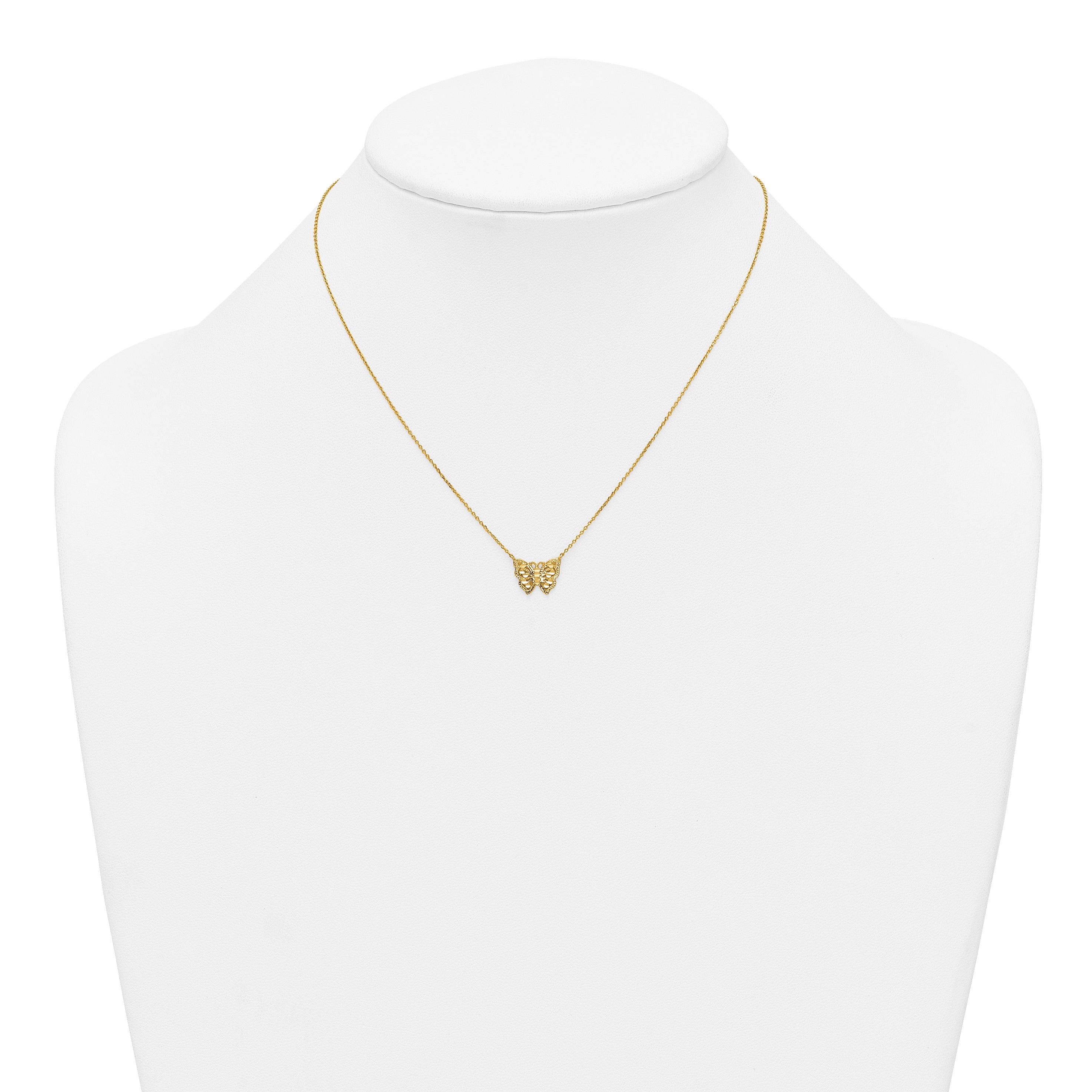 10K Yellow Gold Polished And Diamond-Cut Pierced Butterfly 15.75 Inch With 2 Extension Necklace