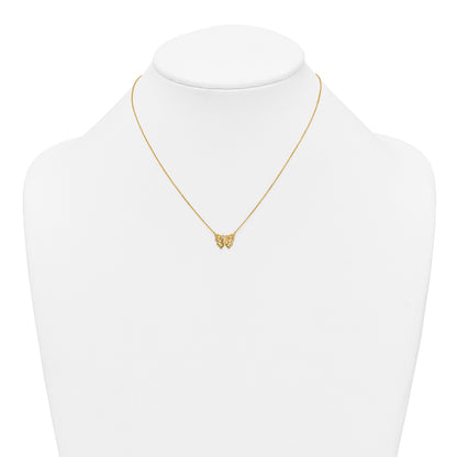 10K Yellow Gold Polished And Diamond-Cut Pierced Butterfly 15.75 Inch With 2 Extension Necklace