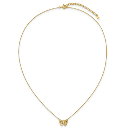10K Yellow Gold Polished And Diamond-Cut Pierced Butterfly 15.75 Inch With 2 Extension Necklace