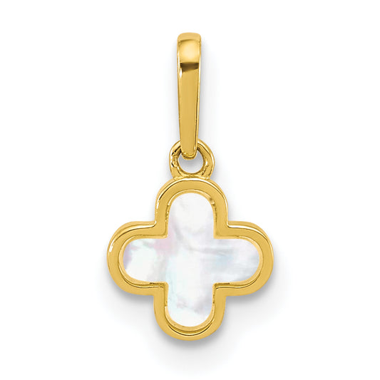 10K Yellow Gold Polished Mother Of Pearl Clover Pendant