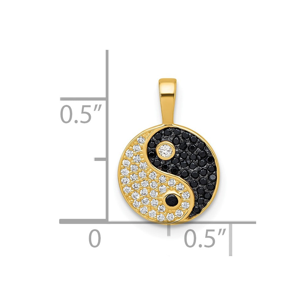 10K Yellow Gold Polished Black And White Cz Yin Yang Pendant