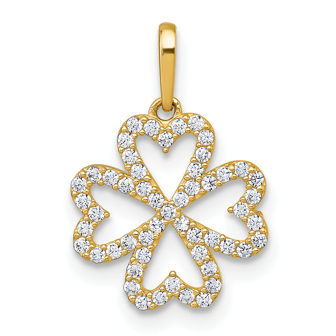 10K Yellow Gold Polished Cz Four-Leaf Clover Pendant
